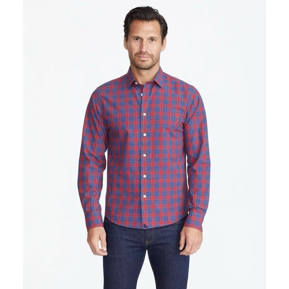 UNTUCKit Carmenet Red & Blue Plaid 100% Cotton Button Down Shirt Size M EUC!!
